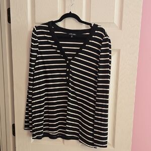 Elegant Black and White Striped Long Sleeve Top